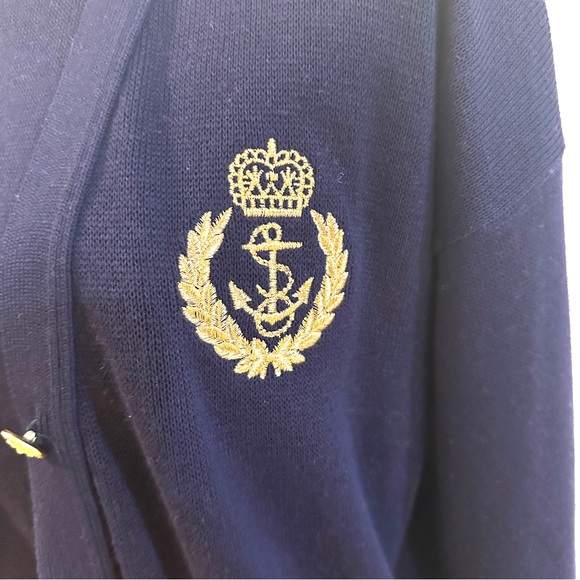 Bay Point Threads Vtg Womens Small Twinset Blue Gold Embroidered Crest Nautical - Picture 7 of 12